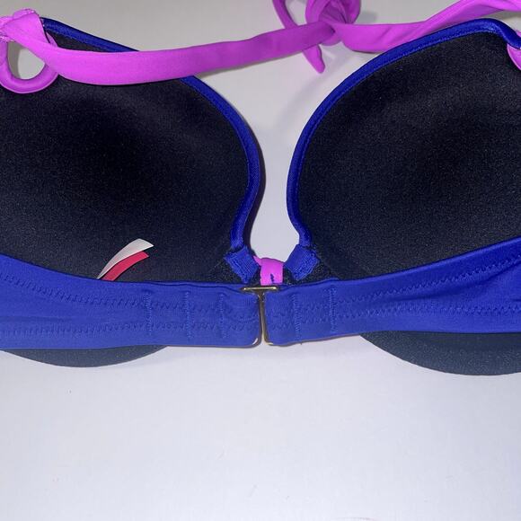 Victoria's Secret Bikini Top Womens 32C Blue Purple Gorgeous Padded Push Up - Picture 5 of 9